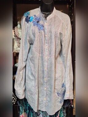 3J Workshop Johnny Was Lightweight Shirt Dress Large Pockets Embroidery Boho